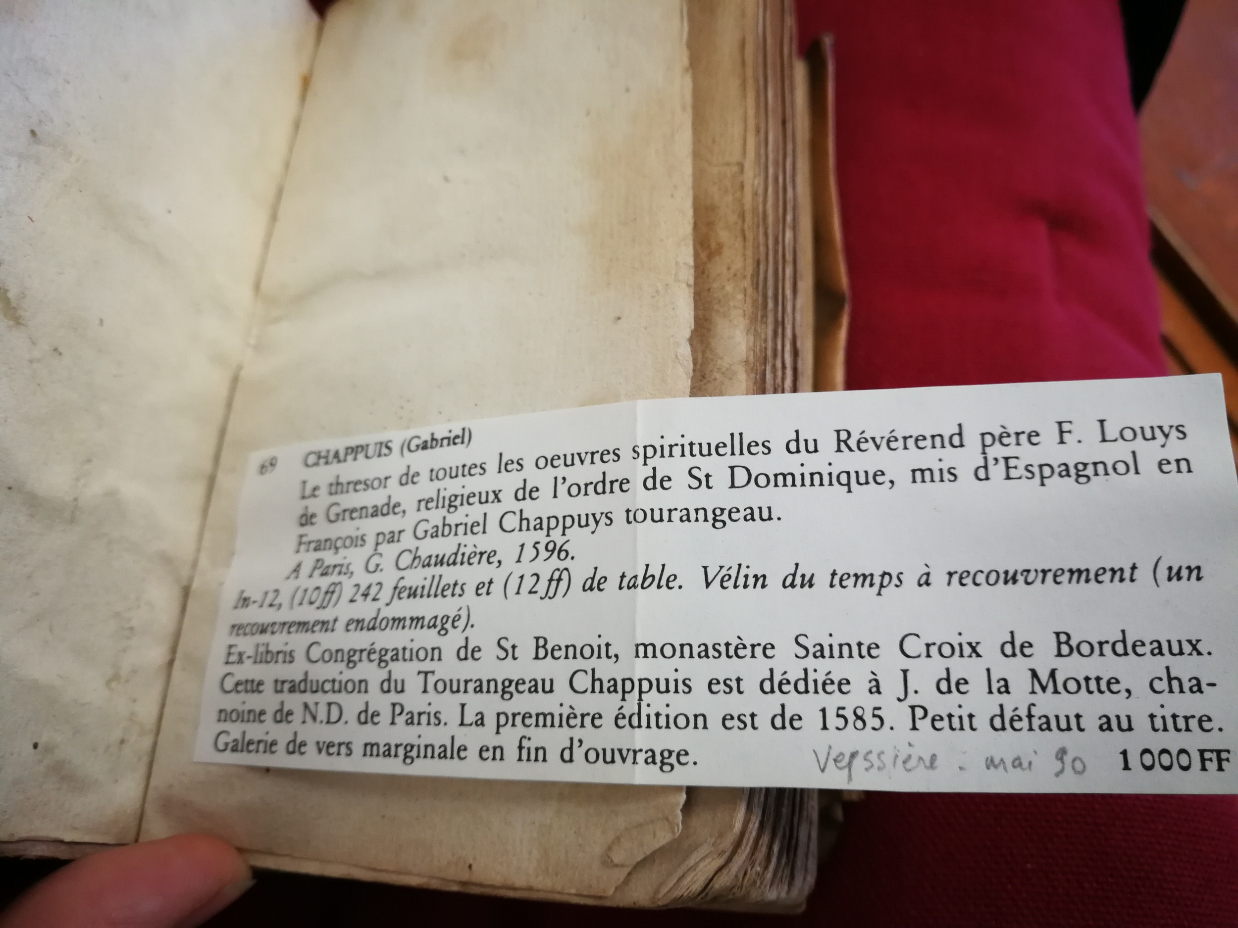 1596 - Guillaume Chaudière - Trésor de toutes les œuvres spirituelles du révérend Père F. Louis de Grenade - BM Tours