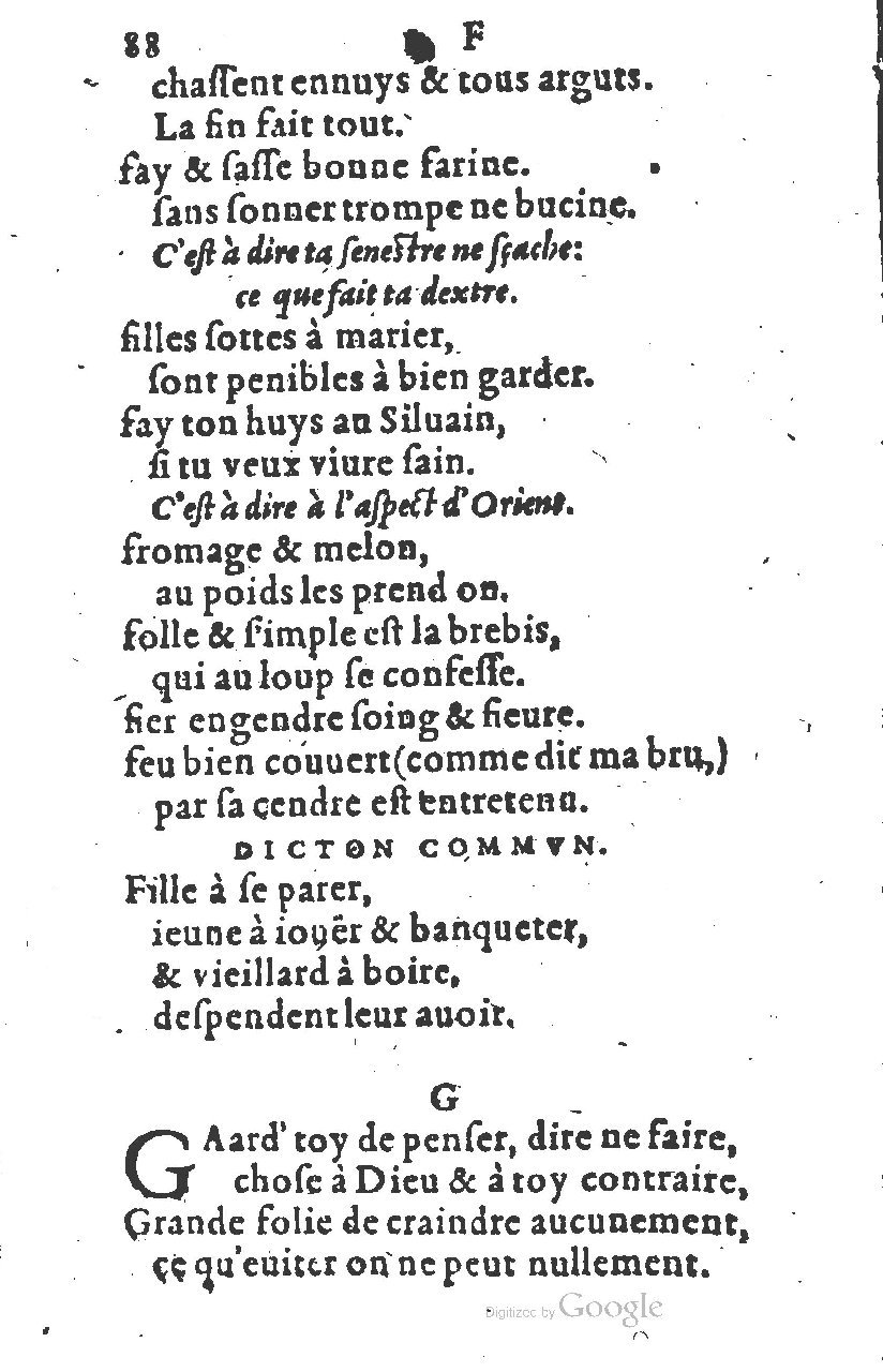 1581 - Nicolas Bonfons  - Trésor des sentences dorées - Princeton