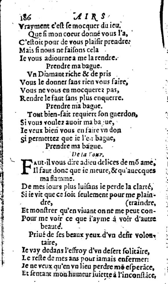 1606 - Théodore Reinsart - Trésor des chansons amoureuses recueillies des plus excellents airs de cour - Livre I - NK ČR Prague