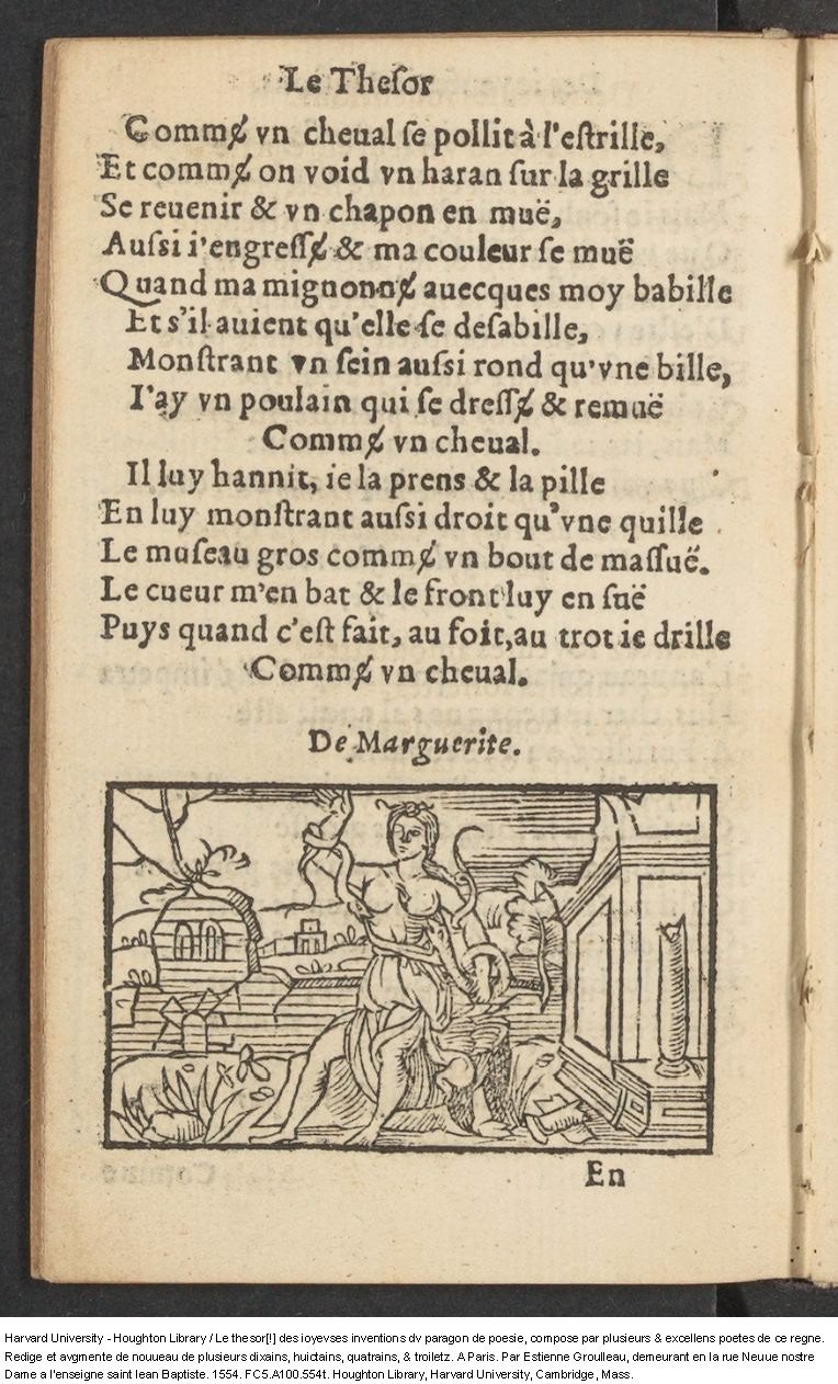 1554 - Étienne Groulleau - Trésor des joyeuses inventions du parangon de poésies - Harvard University