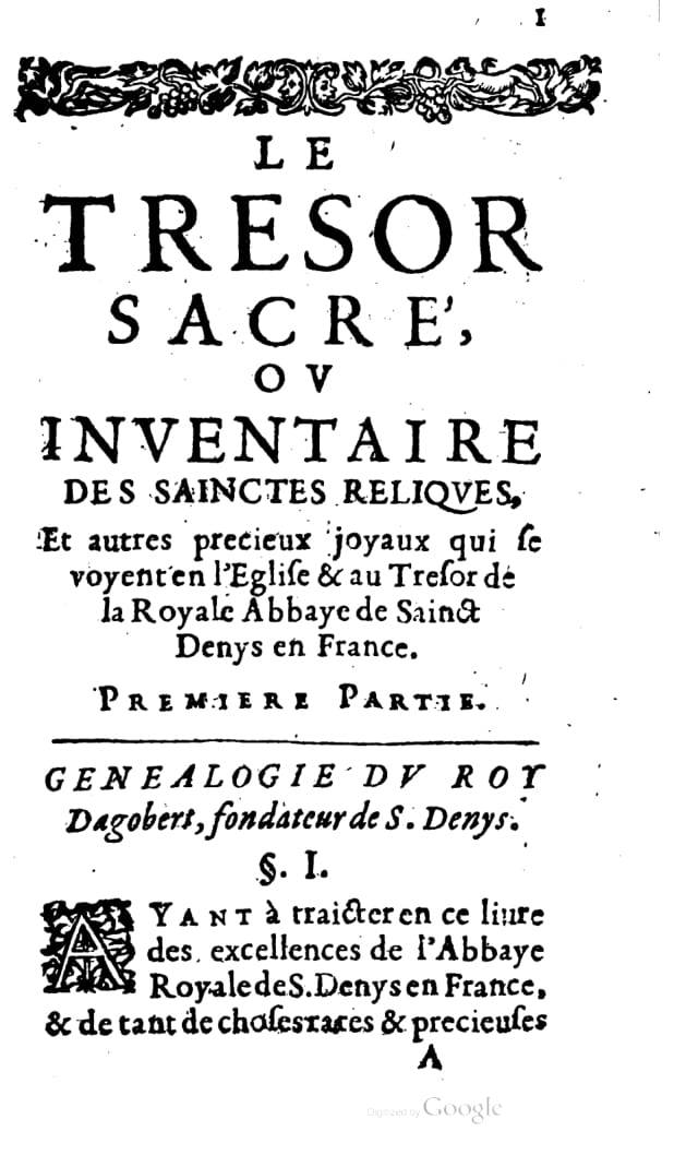 1646 - Jean Billaine - Trésor sacré ou inventaire des saintes reliques - BM Lyon