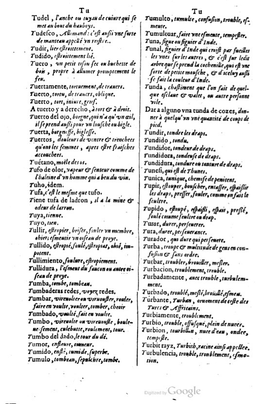 1621 - Adrian Tiffaine - Trésor des deux langues espagnole et française - BM Lyon