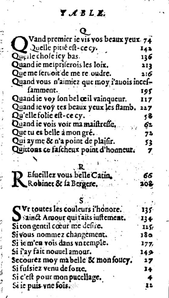 1606 - Théodore Reinsart - Trésor des chansons amoureuses recueillies des plus excellents airs de cour - Livre I - NK ČR Prague