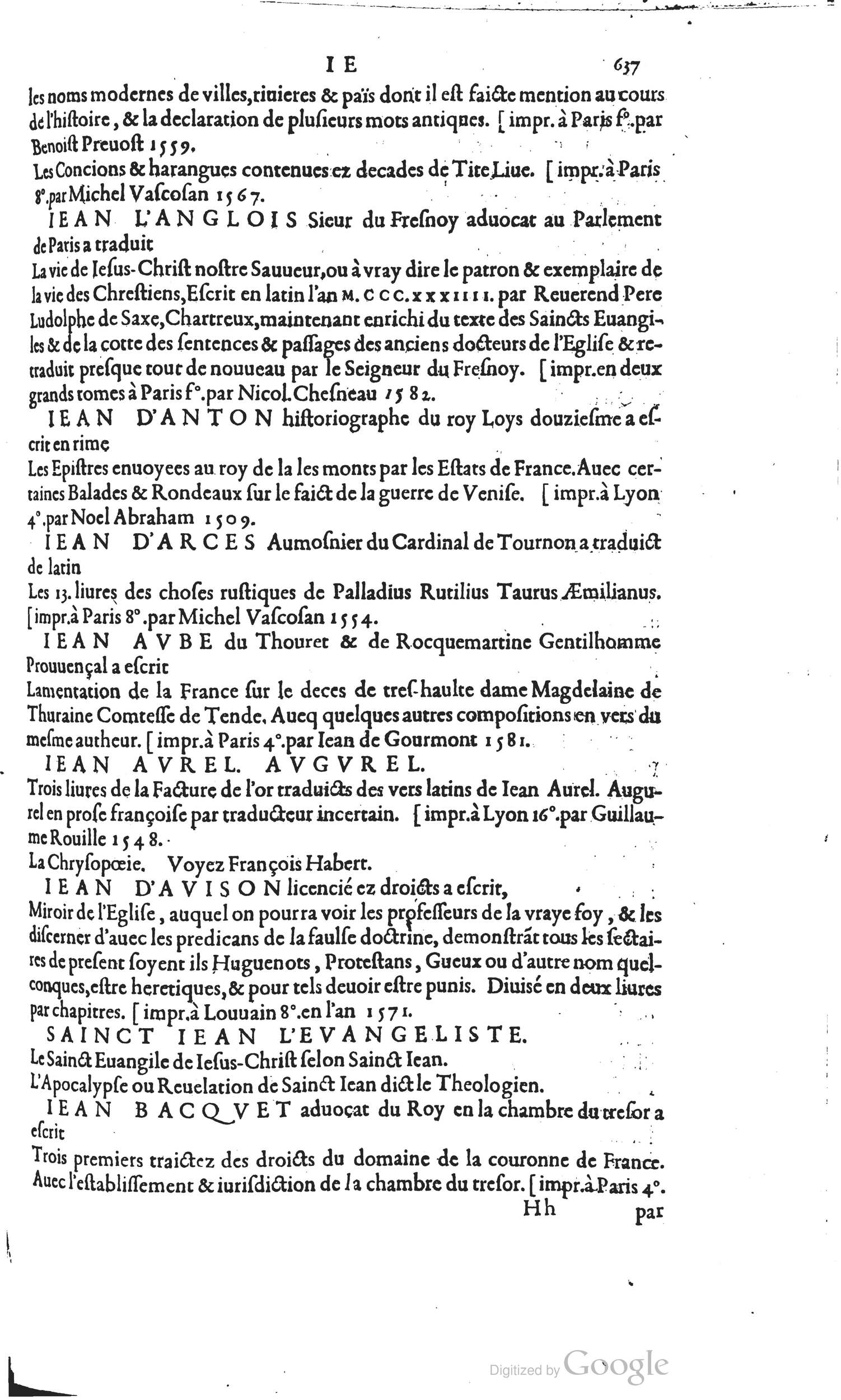 1585 - Barthélemy Honorat - Bibliothèques françaises - BSB Munich