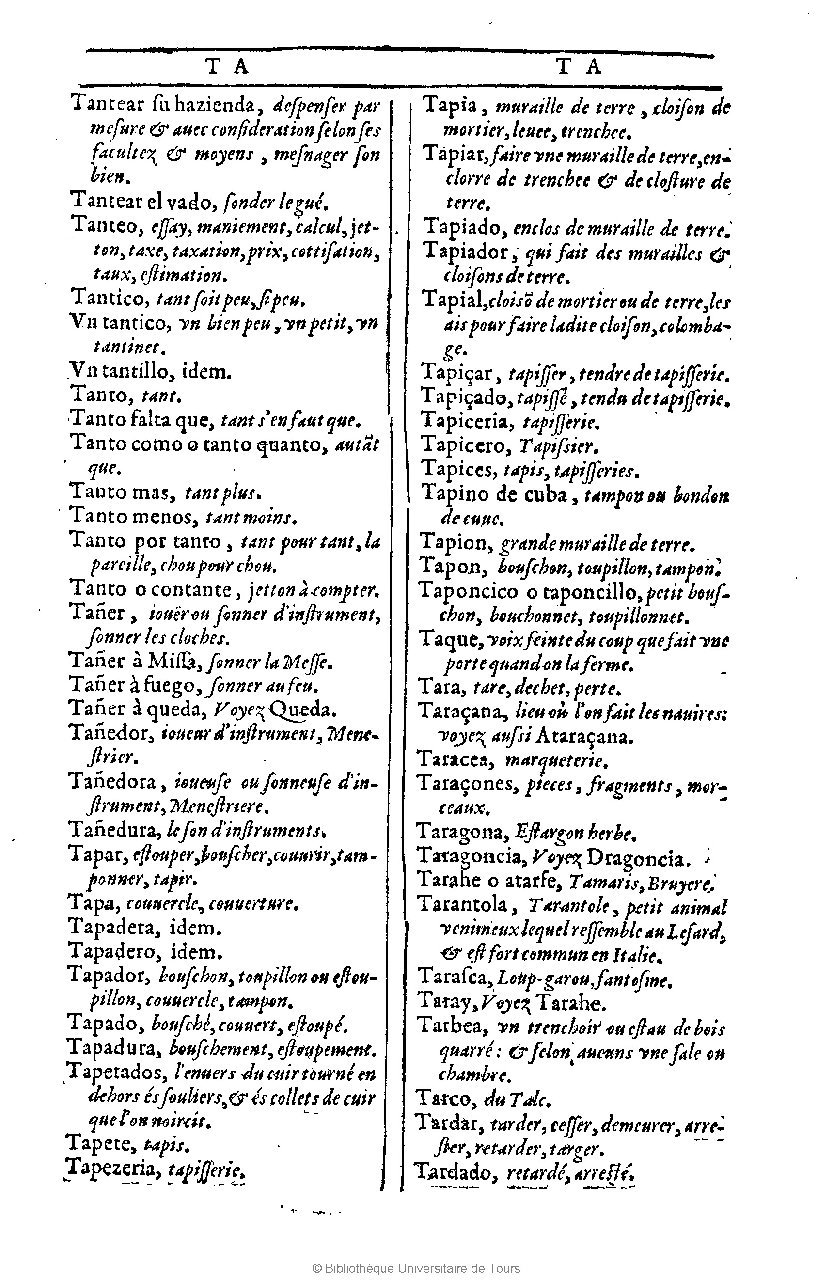 1607 - Marc Orry - Trésor des deux langues espagnole et française (Première et Seconde parties) - BU Tours