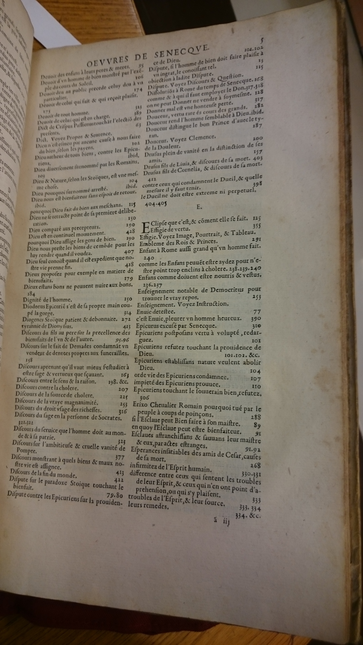 1598 - Jean Houzé - Œuvres morales et mêlées de Sénèque, Trésor de philosophie morale - BM Lyon