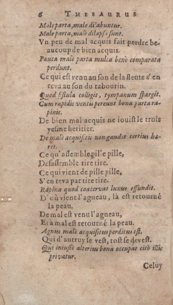 1612 - Dominicus Custos - Trésor des proverbes français  - Bibliopol-Olomuc
