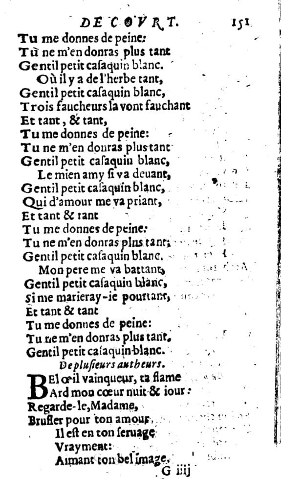 1606 - Théodore Reinsart - Trésor des chansons amoureuses recueillies des plus excellents airs de cour - Livre I - NK ČR Prague