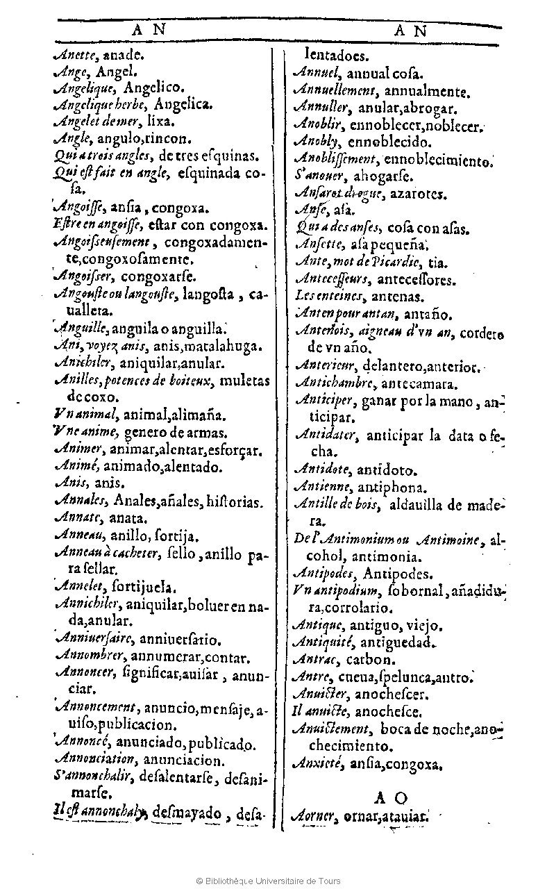 1607 - Marc Orry - Trésor des deux langues espagnole et française (Première et Seconde parties) - BU Tours