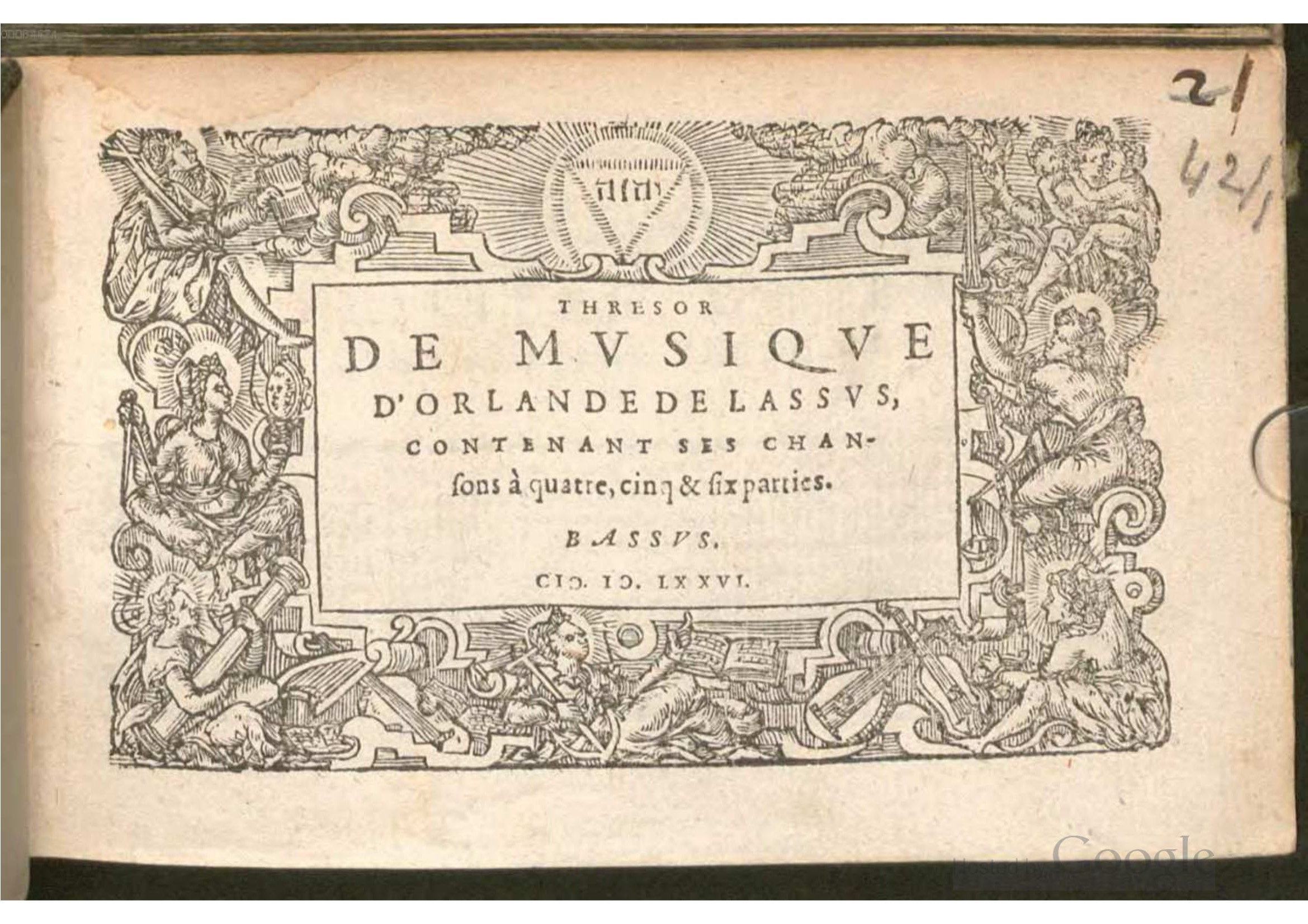 1576 - [Pierre de Saint-André] - Trésor de musique d’Orlande de Lassus Bassus - BSB Munich