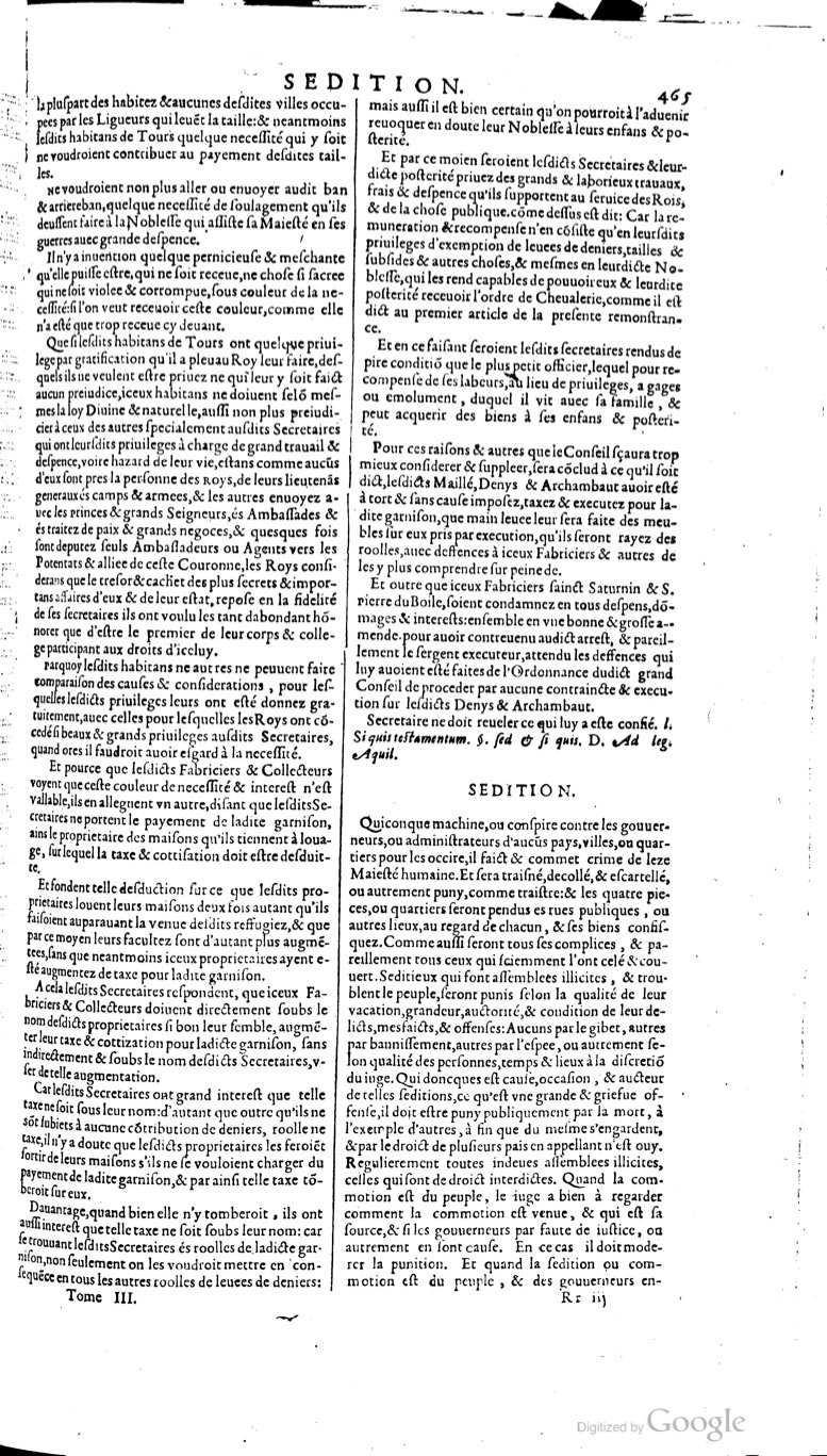 1629 - Veuve Nicolas Buon - Trésor du droit français (21754 T. 3) - BM Lyon