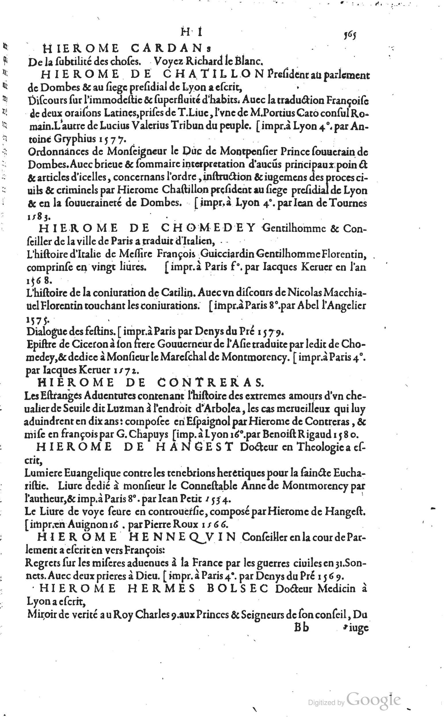 1585 - Barthélemy Honorat - Bibliothèques françaises - BSB Munich