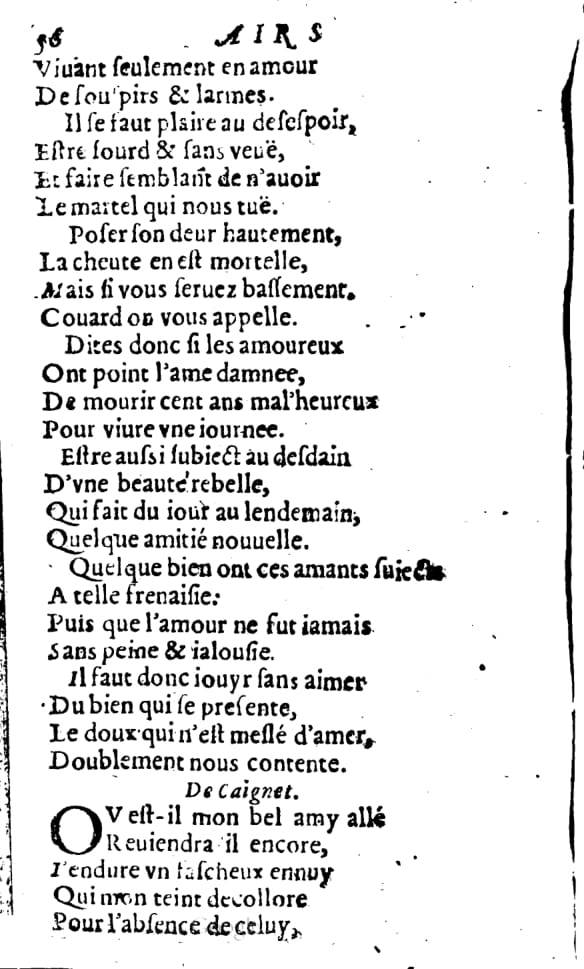 1606 - Théodore Reinsart - Trésor des chansons amoureuses recueillies des plus excellents airs de cour - Livre I - NK ČR Prague