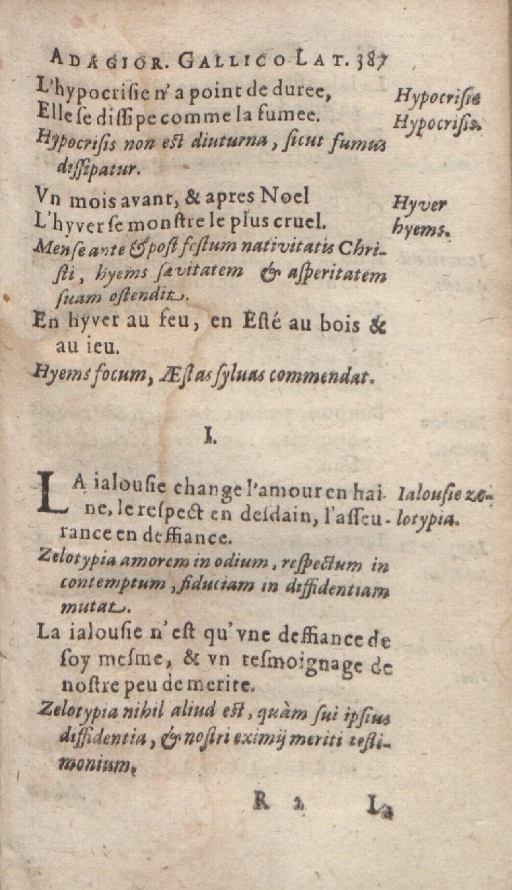 1612 - Dominicus Custos - Trésor des proverbes français  - Bibliopol-Olomuc