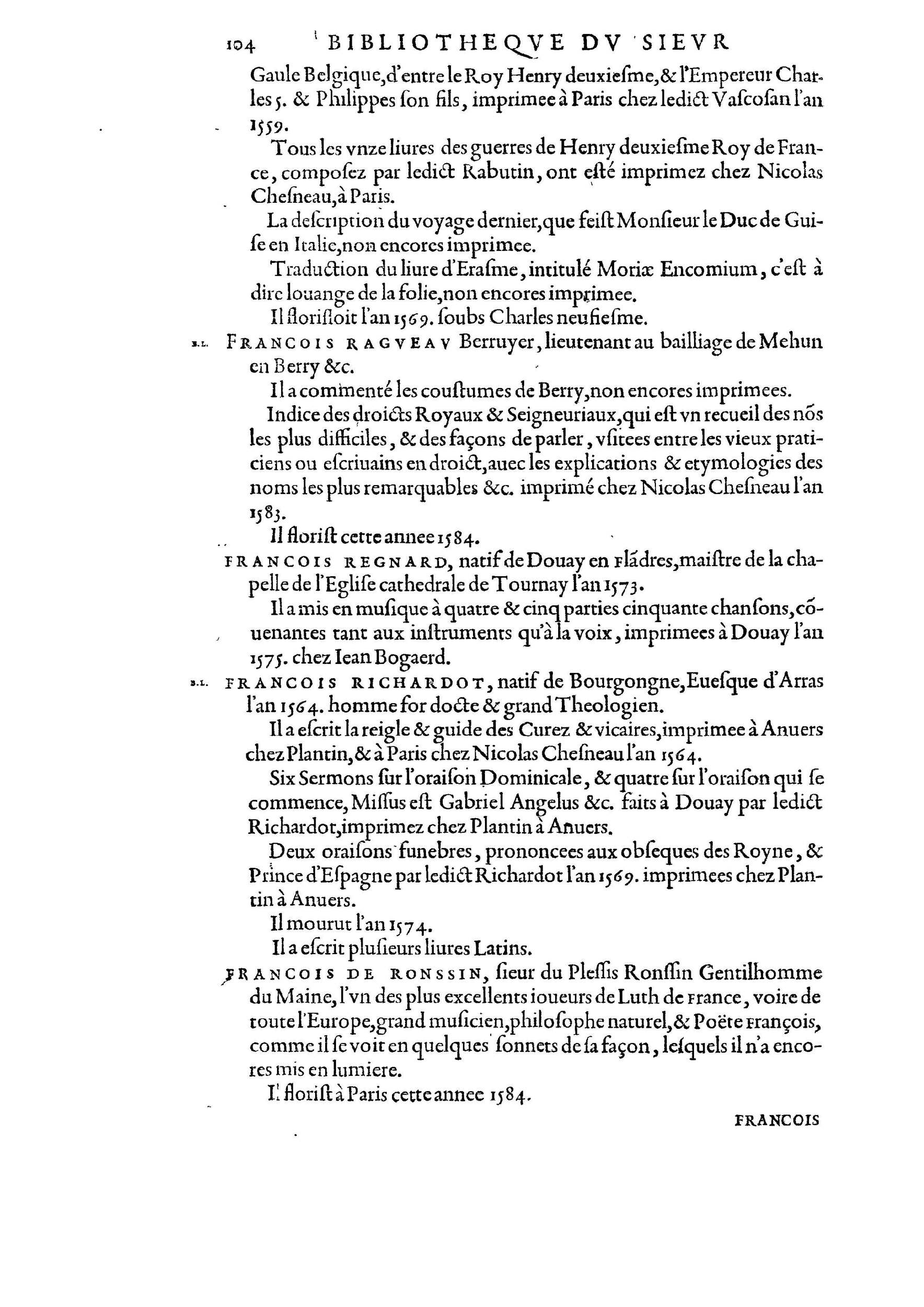 1584 - Abel L&#039;Angelier - Bibliothèques françaises - BnF