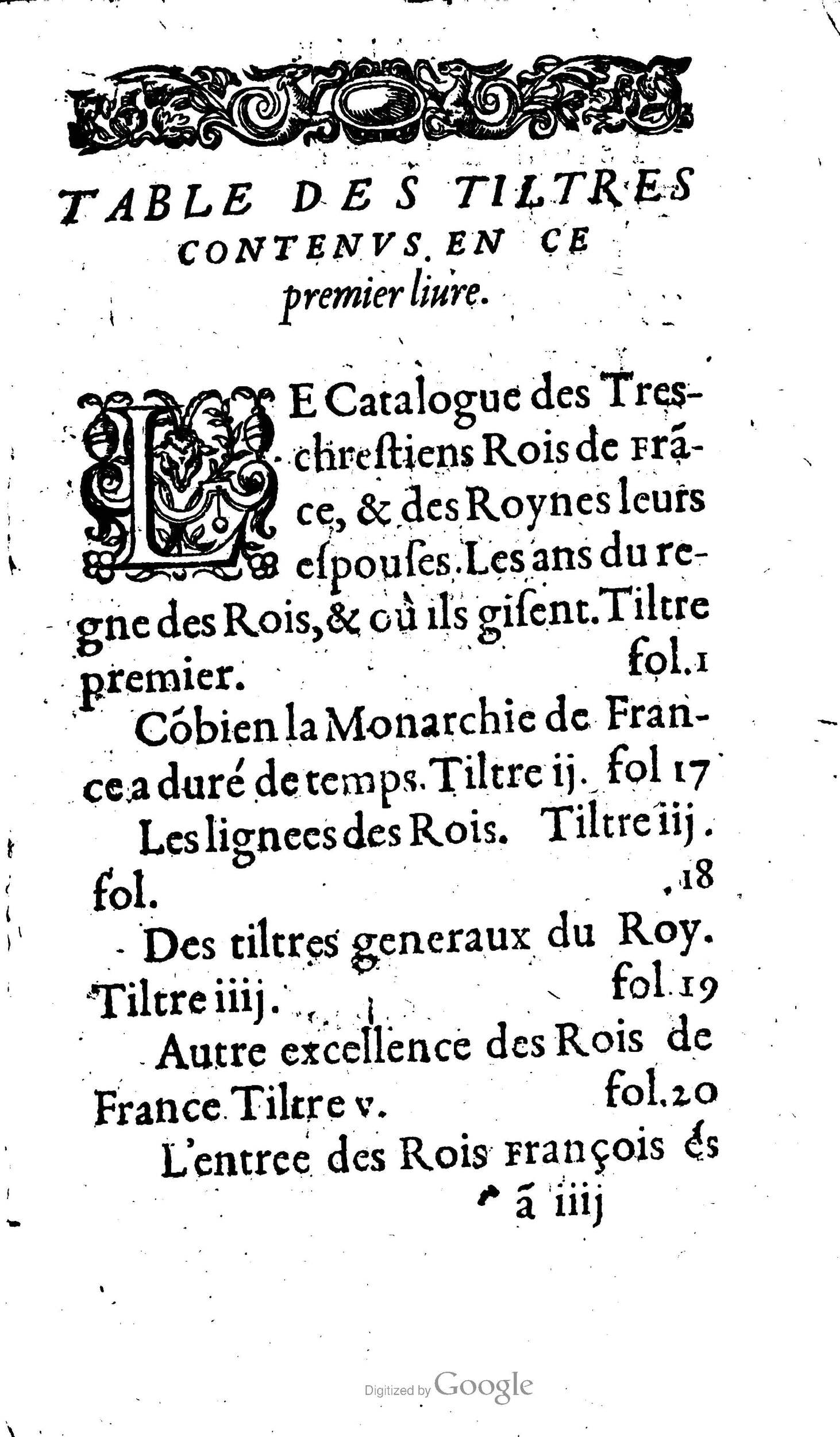 1604 - Galiot Corrozet - Trésor des histoires de France - BNC Florence
