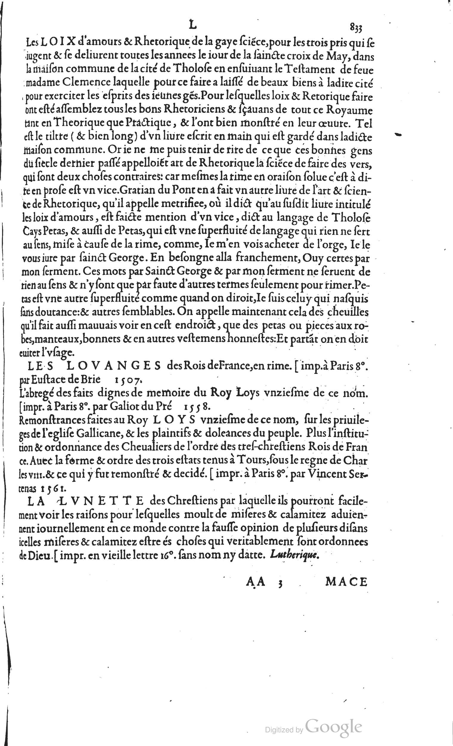 1585 - Barthélemy Honorat - Bibliothèques françaises - BSB Munich
