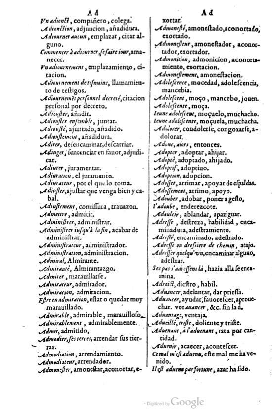 1621 - Adrian Tiffaine - Trésor des deux langues espagnole et française - BM Lyon
