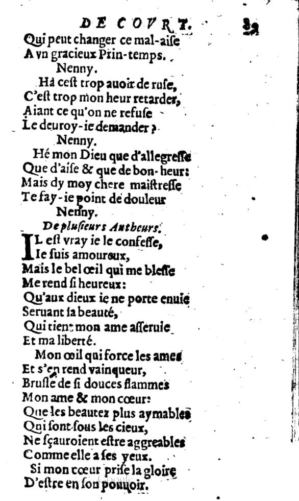1606 - Théodore Reinsart - Trésor des chansons amoureuses recueillies des plus excellents airs de cour - Livre I - NK ČR Prague