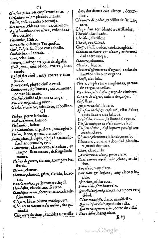 1621 - Adrian Tiffaine - Trésor des deux langues espagnole et française - BM Lyon