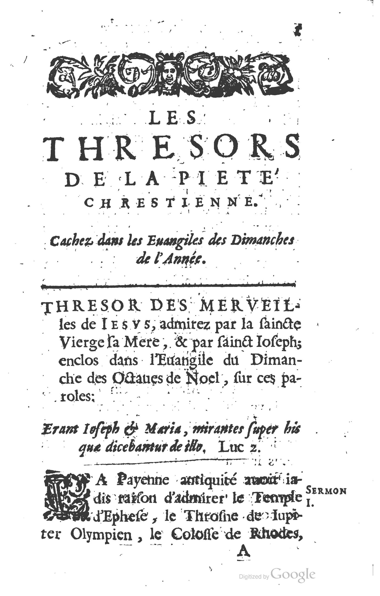1629 - Manassés de Préaulx - Sermons ou Trésors de la piété chrétienne - BM Lyon