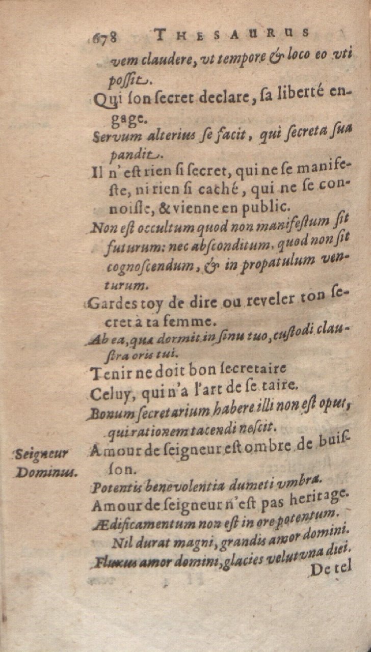 1612 - Dominicus Custos - Trésor des proverbes français  - Bibliopol-Olomuc