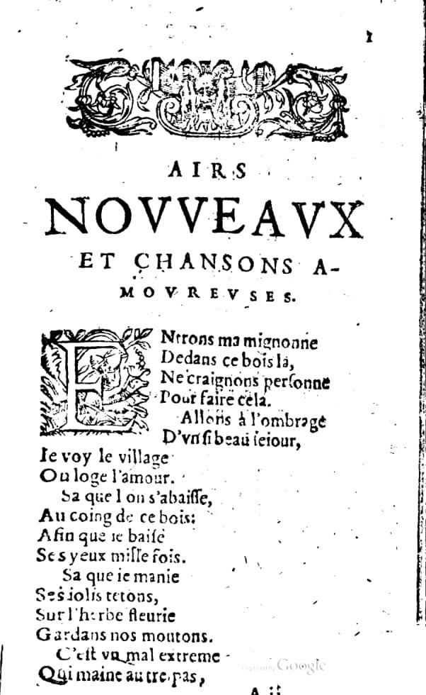 1606 - Théodore Reinsart - Trésor des chansons amoureuses recueillies des plus excellents airs de cour - Livre I - NK ČR Prague