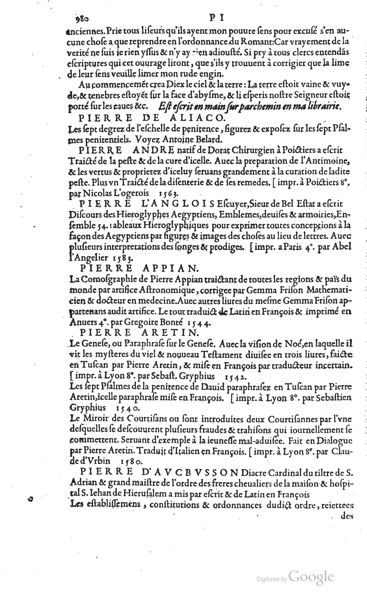 1585 - Barthélemy Honorat - Bibliothèques françaises - BSB Munich