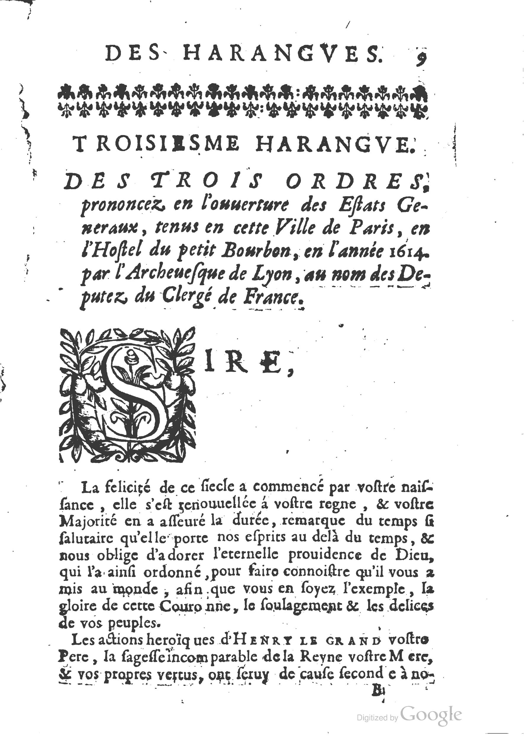 1654 - Michel Bobin - Trésor des harangues, remontrances et oraisons funèbres - BM Lyon