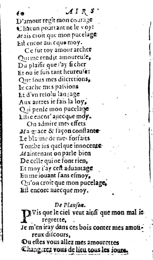 1606 - Théodore Reinsart - Trésor des chansons amoureuses recueillies des plus excellents airs de cour - Livre I - NK ČR Prague