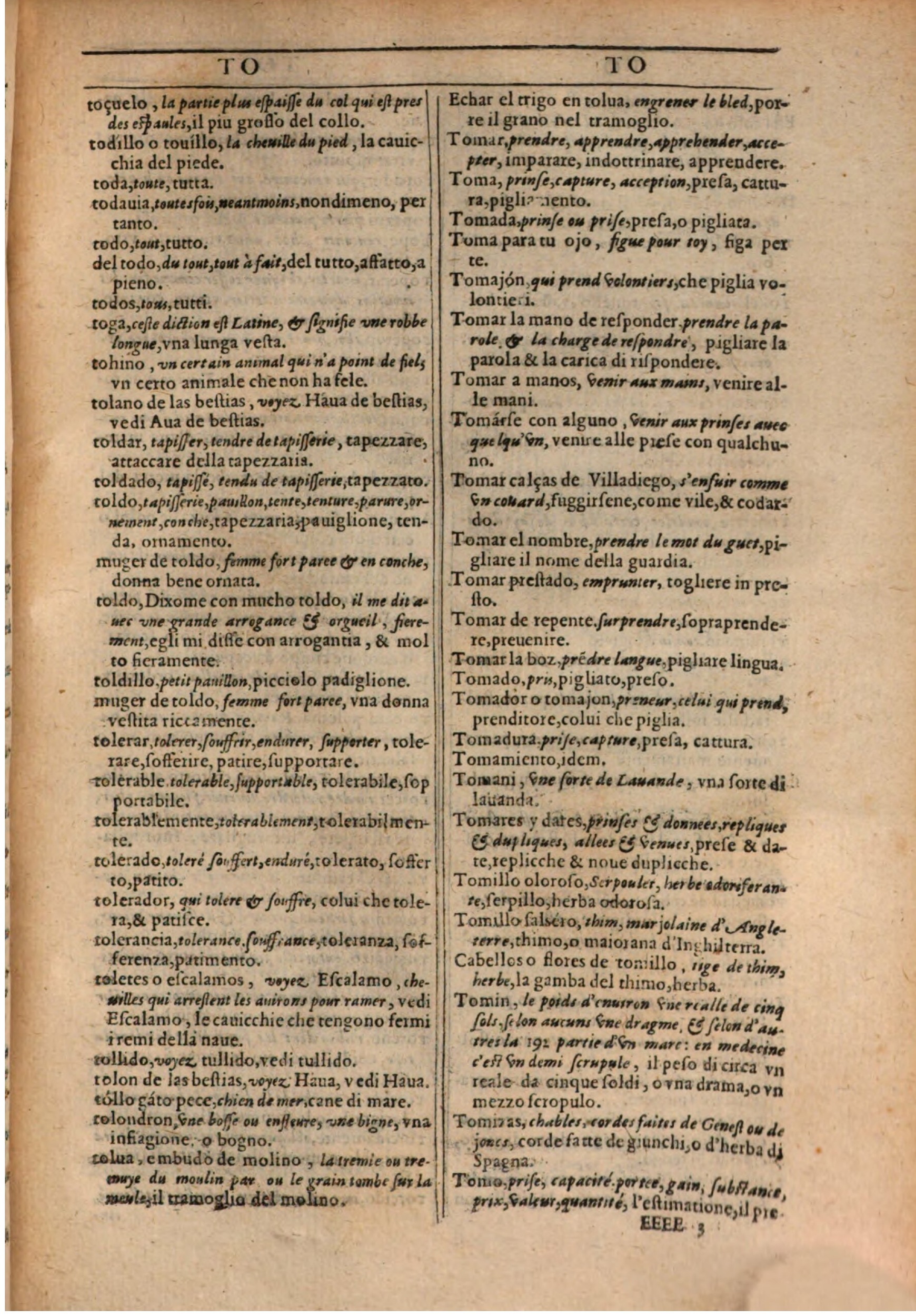 1609 - Philippe Albert et Alexandre Pernet - Trésor des trois langues française, italienne et espagnole (Première partie) - BSB Munich
