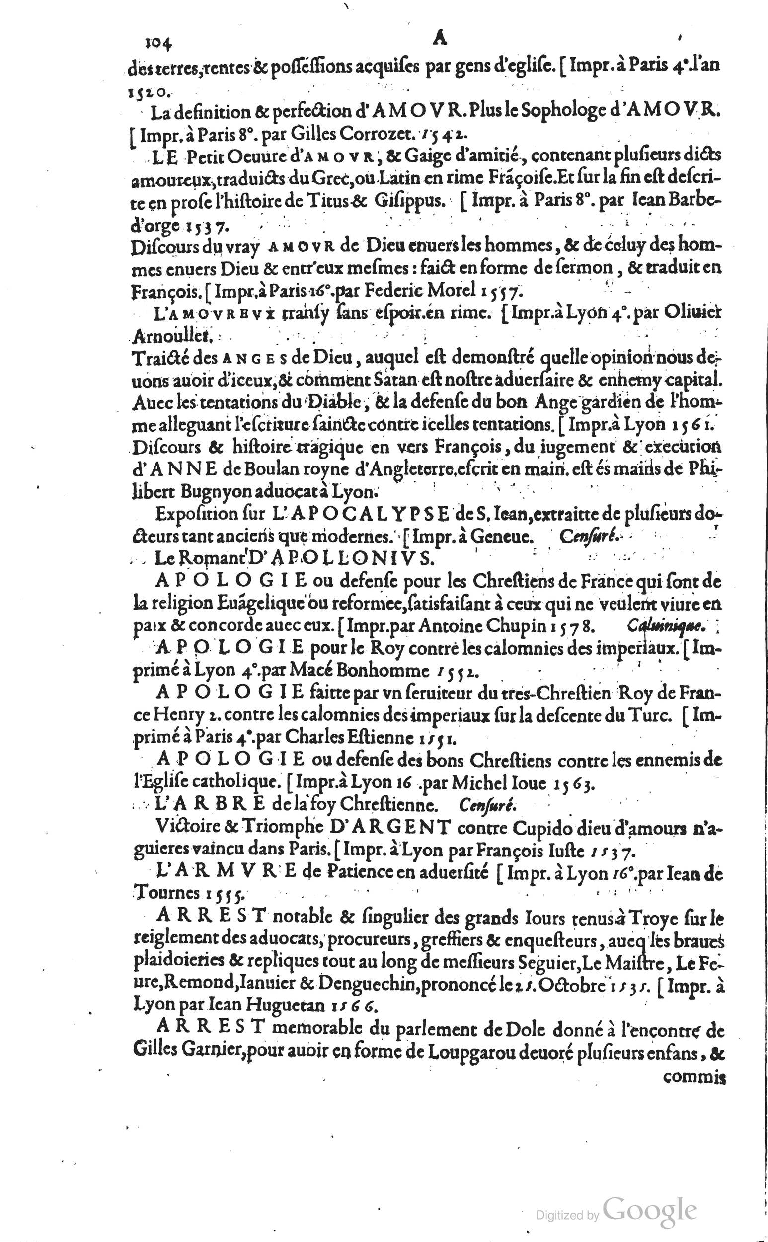 1585 - Barthélemy Honorat - Bibliothèques françaises - BSB Munich