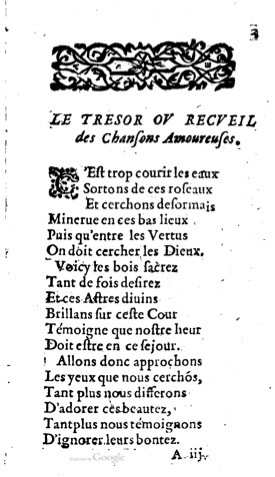 1623 - Jacques Cailloüé - Trésor ou recueil des chansons amoureuses - British Library