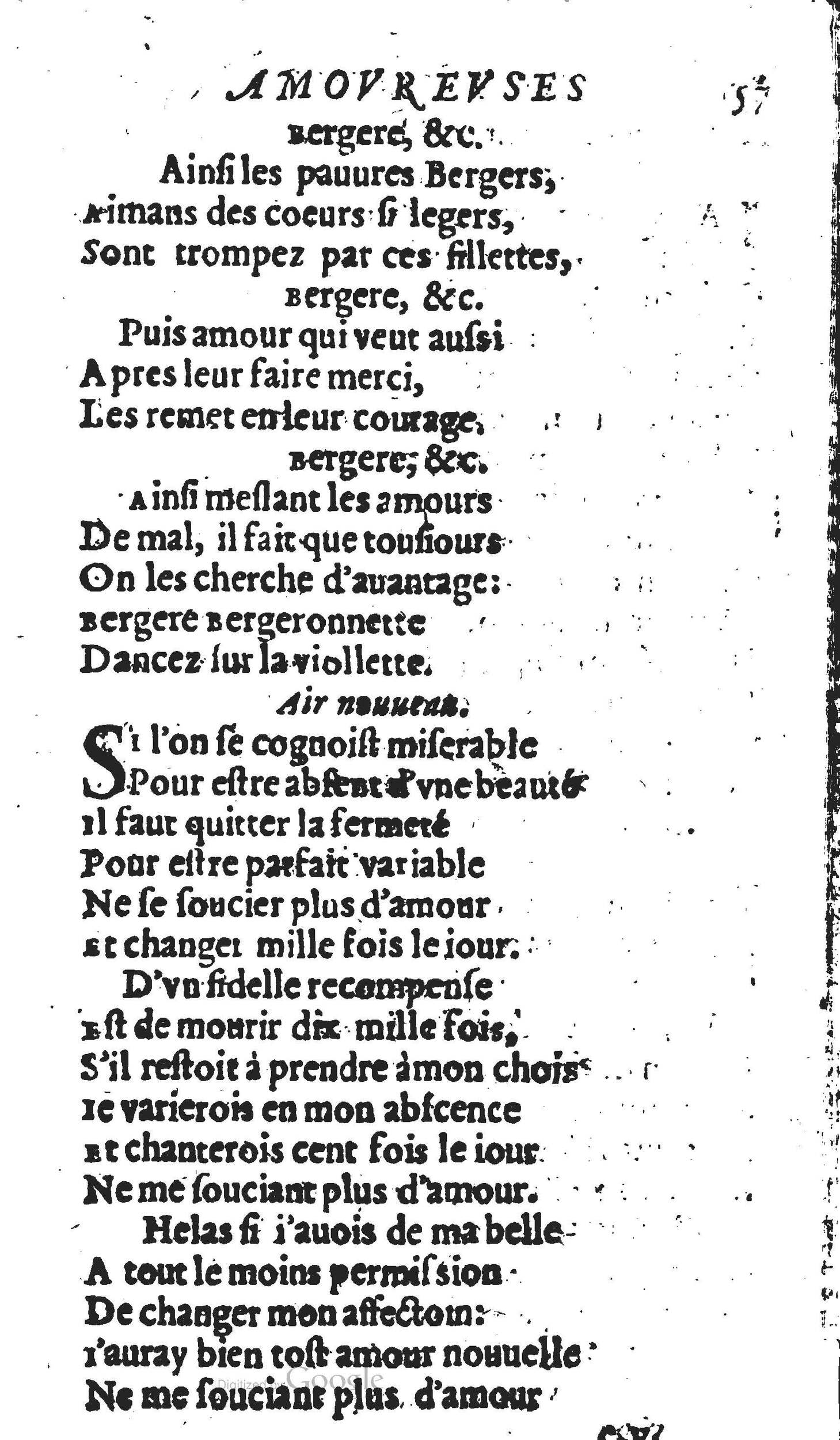 1606 - Théodore Reinsart - Trésor des chansons amoureuses recueillies des plus excellents airs de cour - Livre II - NK ČR Prague
