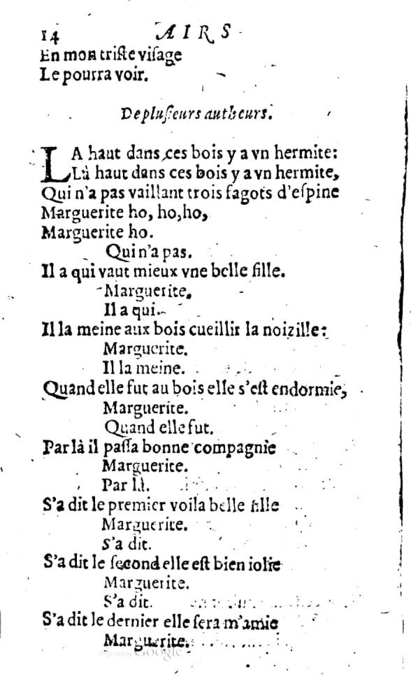 1606 - Théodore Reinsart - Trésor des chansons amoureuses recueillies des plus excellents airs de cour - Livre I - NK ČR Prague