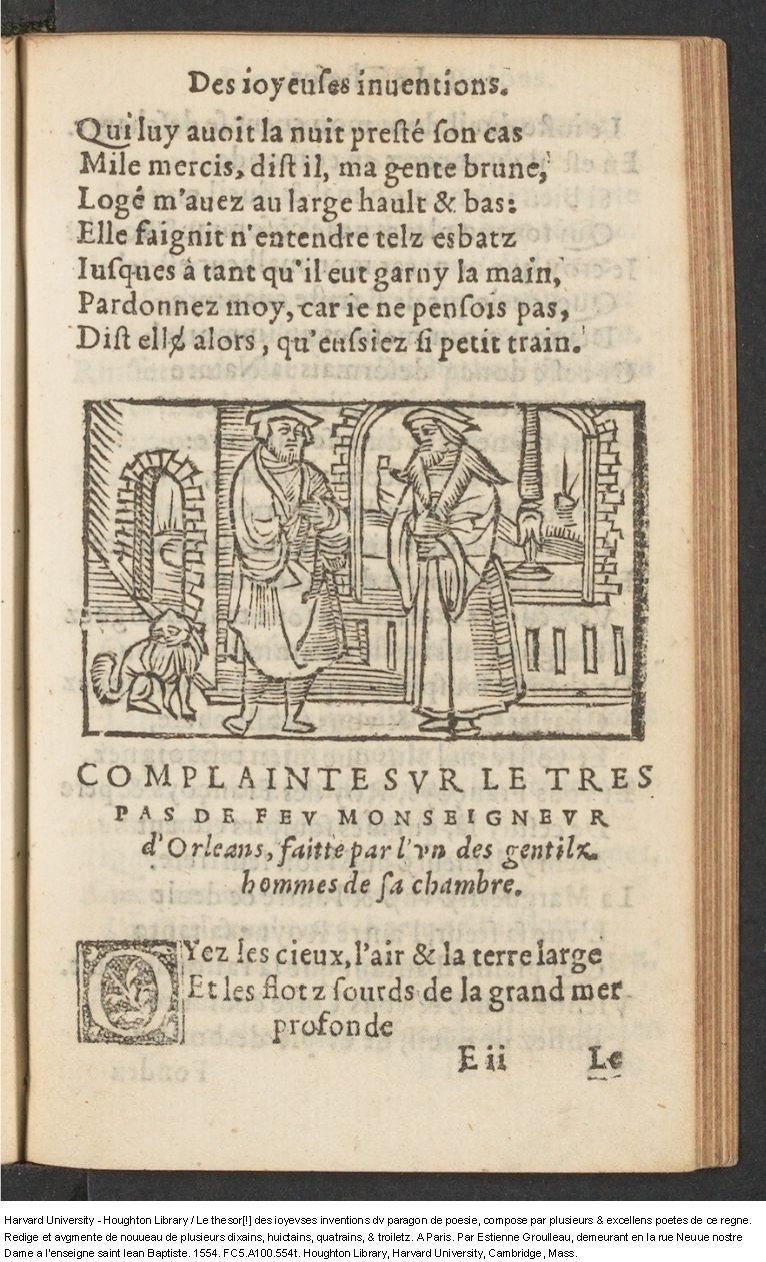 1554 - Étienne Groulleau - Trésor des joyeuses inventions du parangon de poésies - Harvard University