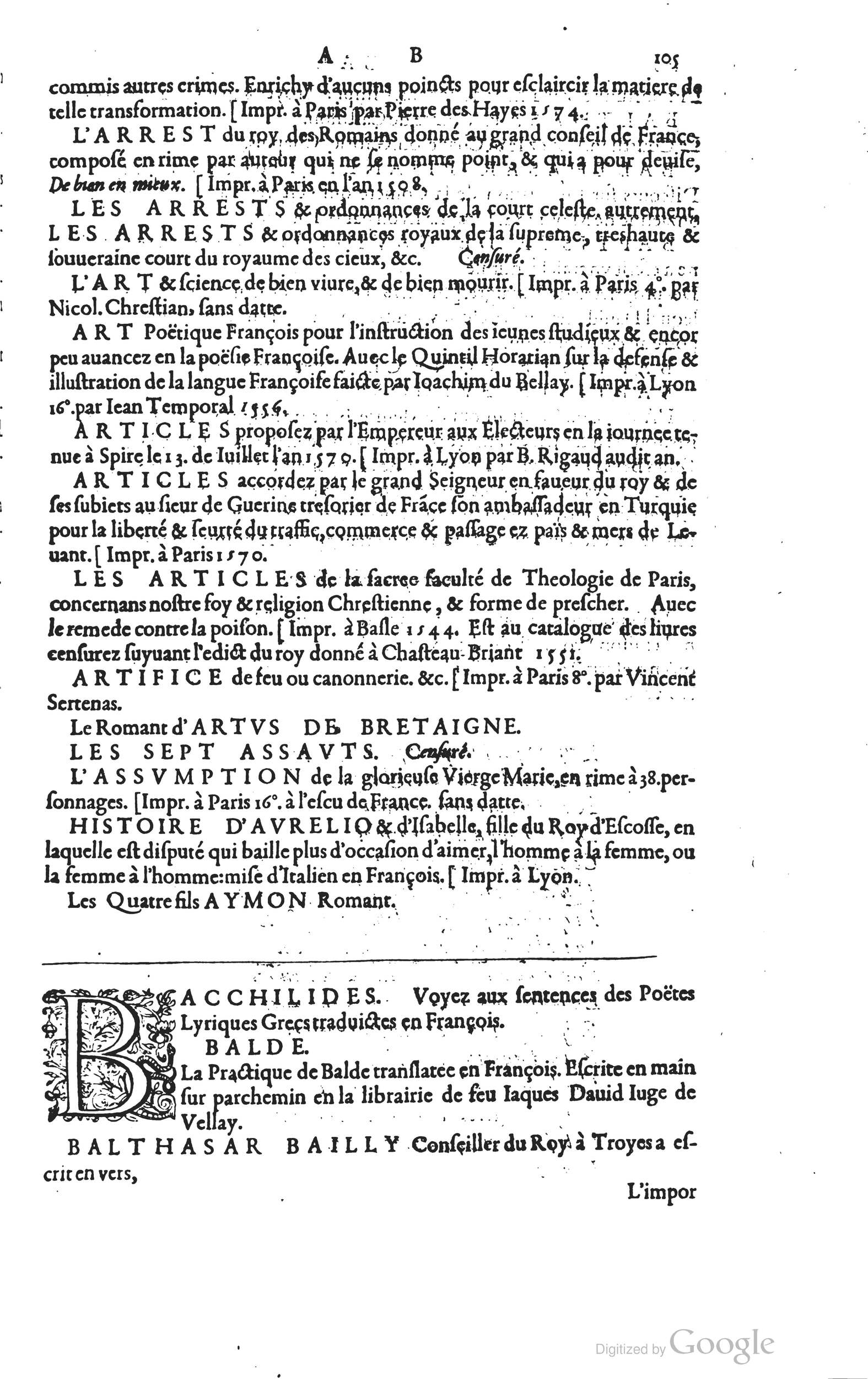 1585 - Barthélemy Honorat - Bibliothèques françaises - BSB Munich