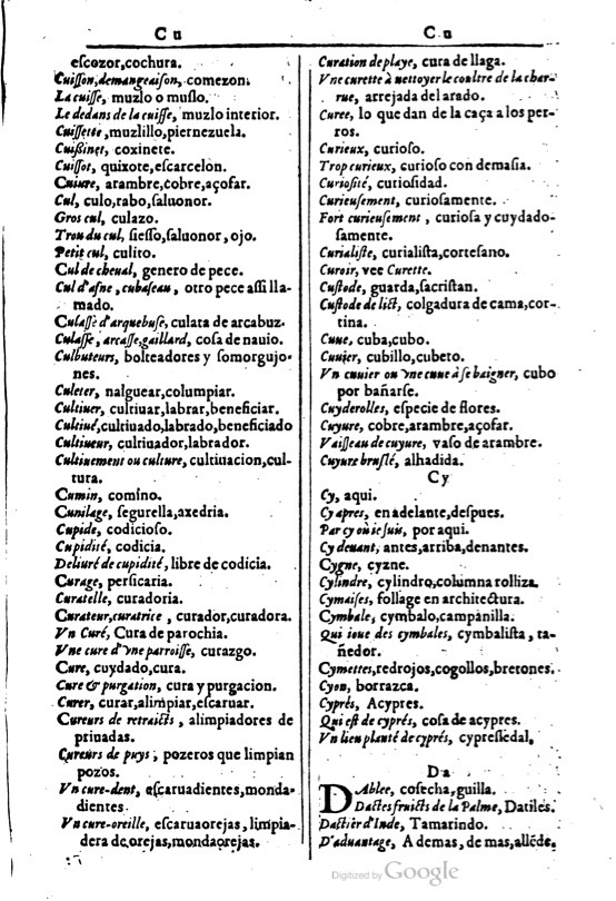 1616 - Veuve Marc Orry - Trésor des deux langues espagnole et française (Première et Seconde parties) - BM Lyon