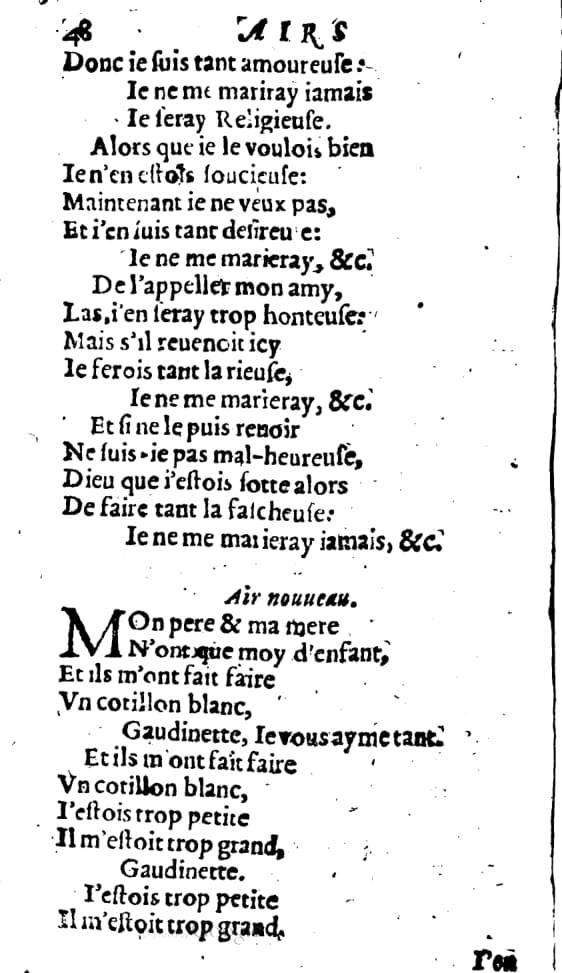 1606 - Théodore Reinsart - Trésor des chansons amoureuses recueillies des plus excellents airs de cour - Livre I - NK ČR Prague