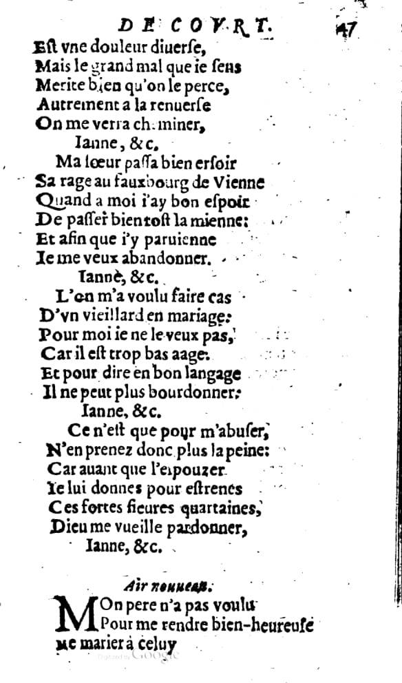 1606 - Théodore Reinsart - Trésor des chansons amoureuses recueillies des plus excellents airs de cour - Livre I - NK ČR Prague