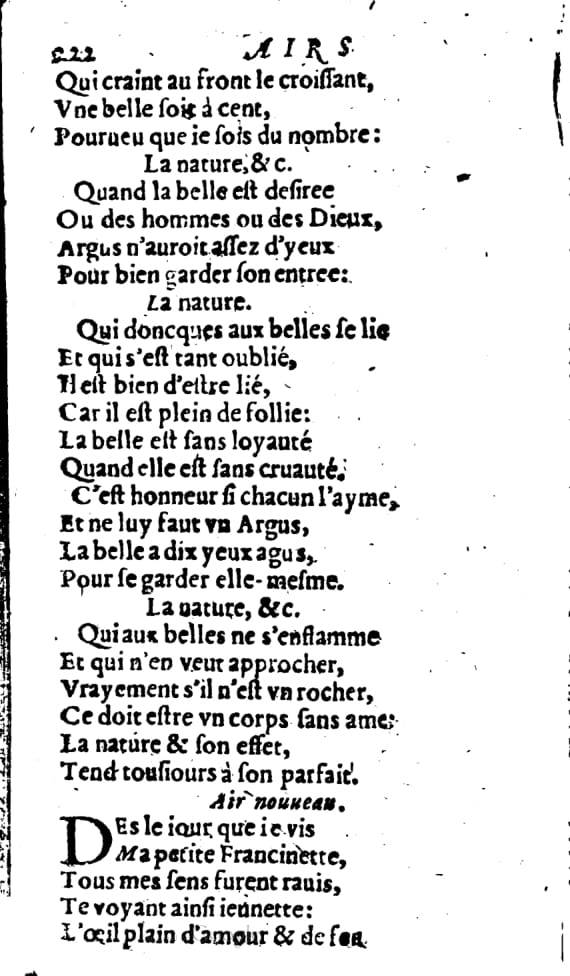1606 - Théodore Reinsart - Trésor des chansons amoureuses recueillies des plus excellents airs de cour - Livre I - NK ČR Prague