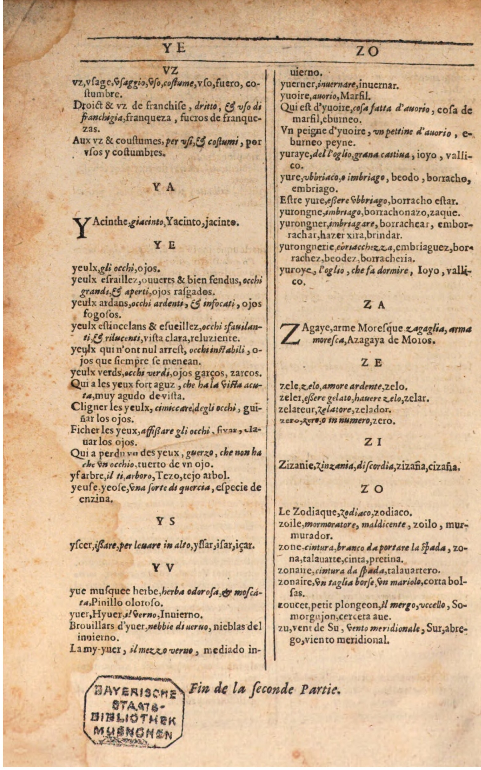 1609 - Philippe Albert et Alexandre Pernet - Trésor des trois langues française, italienne et espagnole (Seconde partie) - BSB Munich 1609 - Philippe Albert et Alexandre Pernet - Trésor des trois langues française, italienne et espagnole (Seconde partie) - BSB Munich