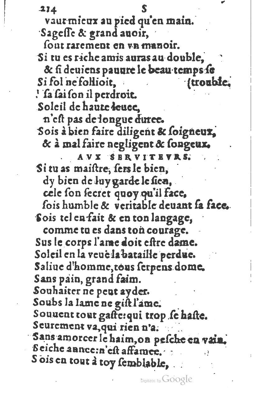 1581 - Nicolas Bonfons  - Trésor des sentences dorées - Princeton