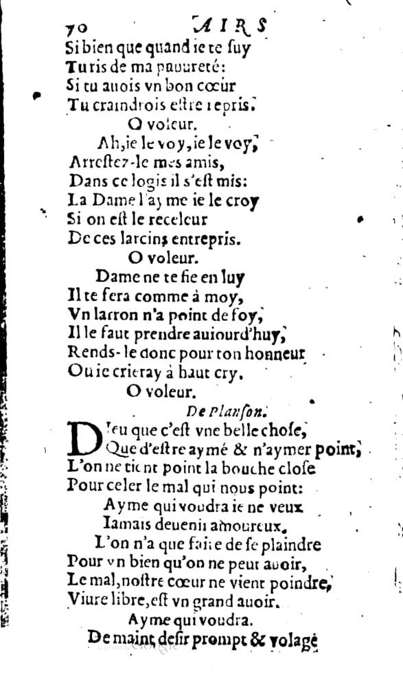 1606 - Théodore Reinsart - Trésor des chansons amoureuses recueillies des plus excellents airs de cour - Livre I - NK ČR Prague