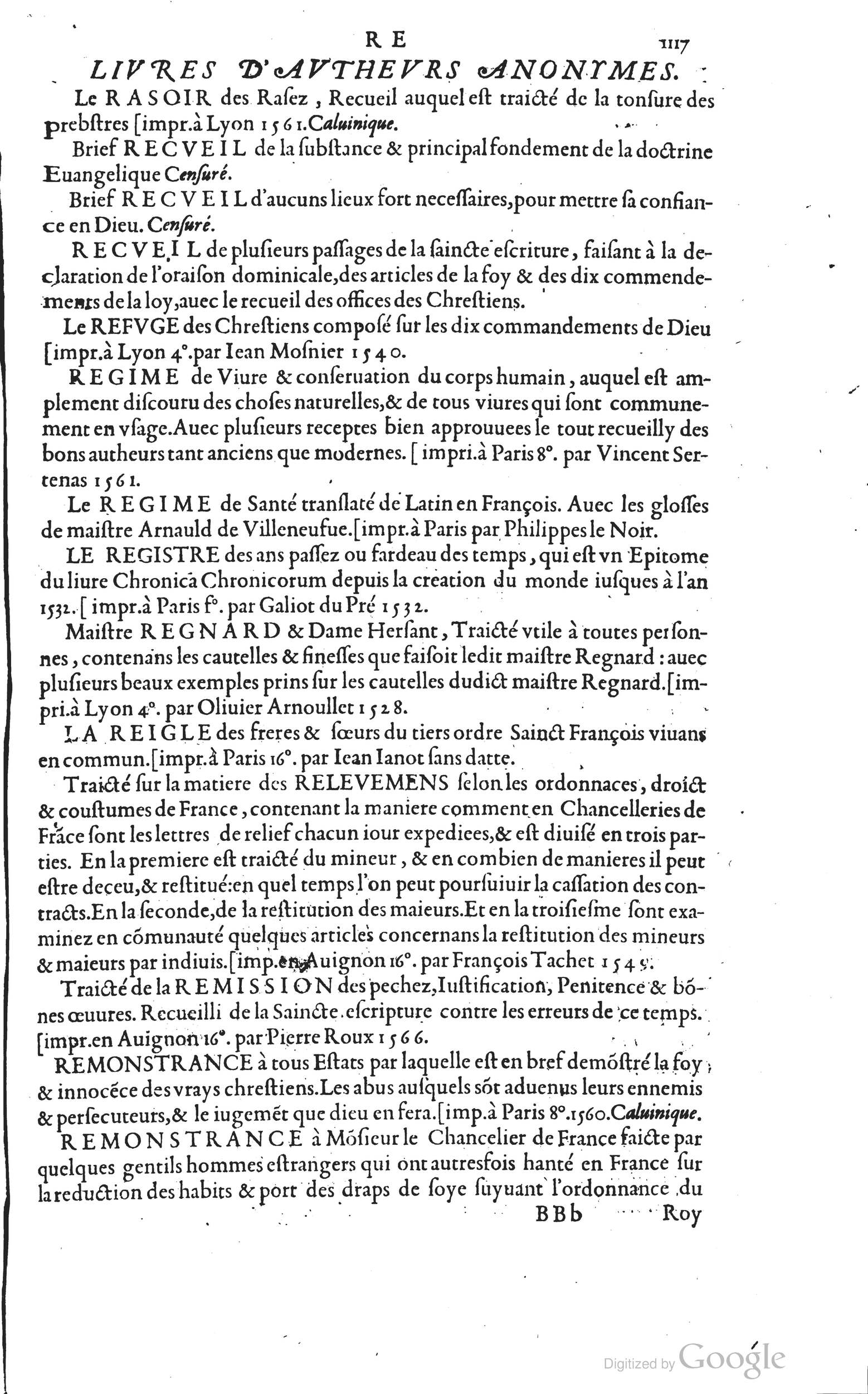 1585 - Barthélemy Honorat - Bibliothèques françaises - BSB Munich