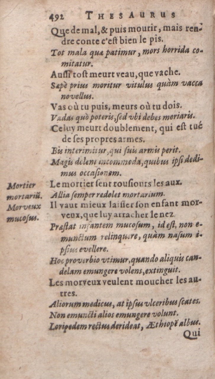 1612 - Dominicus Custos - Trésor des proverbes français  - Bibliopol-Olomuc