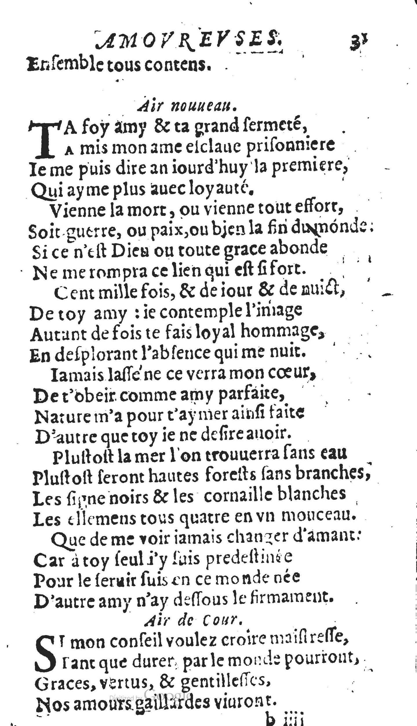 1606 - Théodore Reinsart - Trésor des chansons amoureuses recueillies des plus excellents airs de cour - Livre II - NK ČR Prague