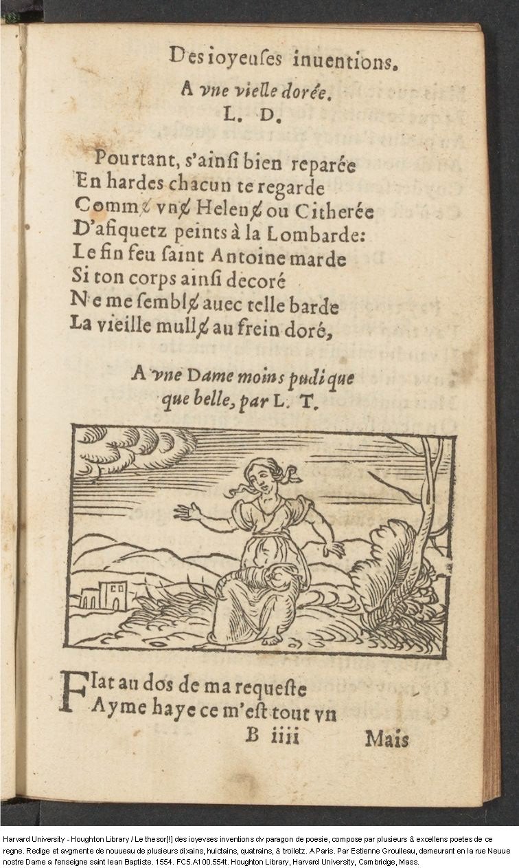 1554 - Étienne Groulleau - Trésor des joyeuses inventions du parangon de poésies - Harvard University