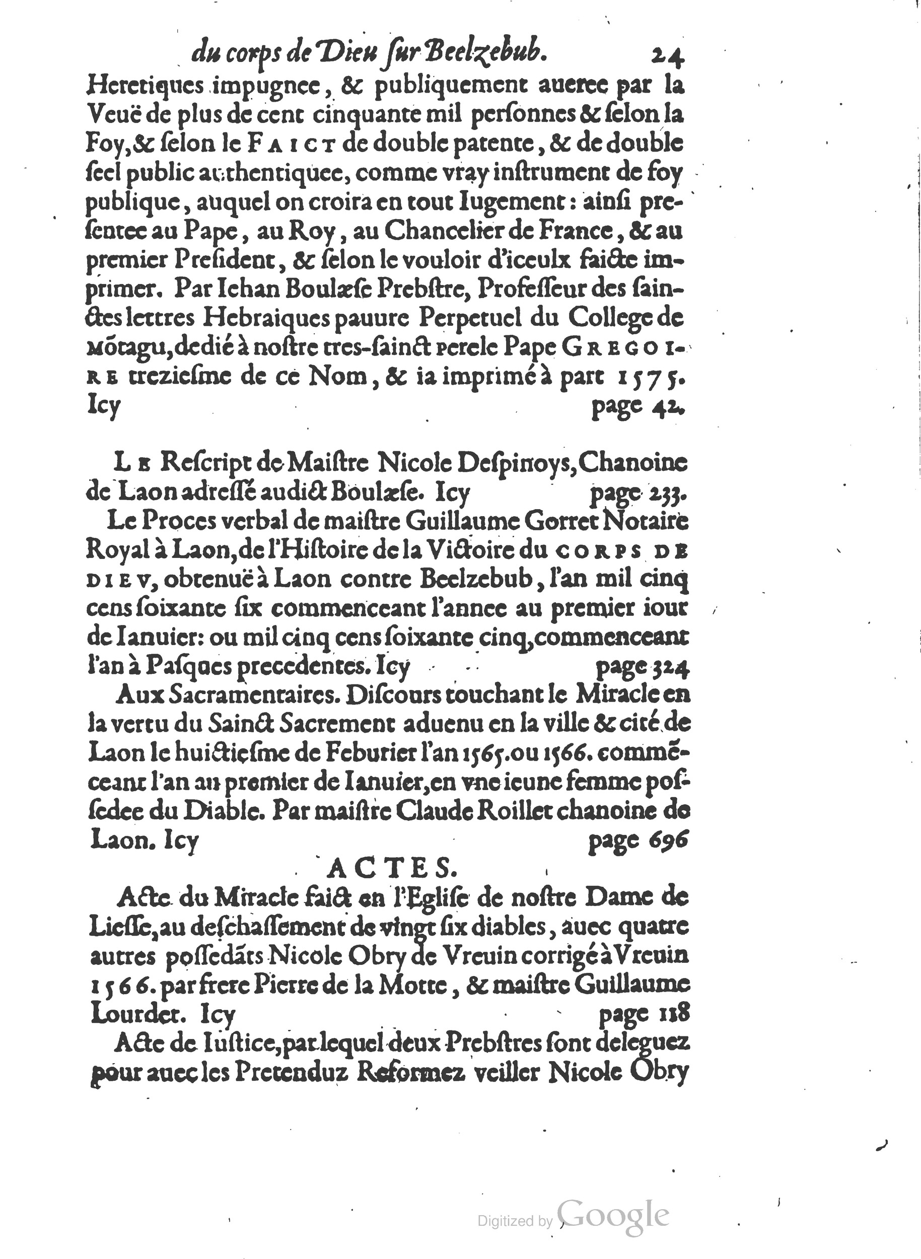 1578 - Nicolas Chesneau - Trésor et entière histoire de la triomphante victoire du corps de Dieu sur l’esprit malin - British Library
