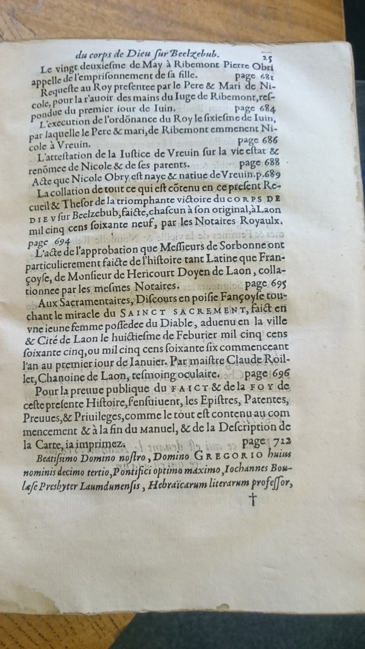1578 - Nicolas Chesneau - Trésor et entière histoire de la triomphante victoire du corps de Dieu sur l’esprit malin - Douai Quincy